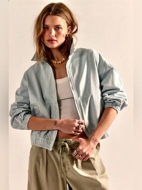 NWT Free People WE THE FREE Birdie Track Jacket Pearl Blue size XS